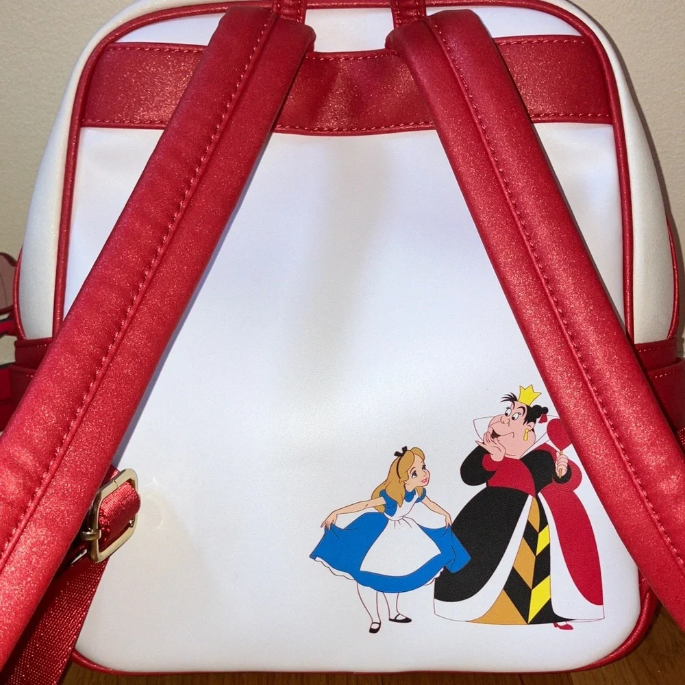 Disney Loungefly Alice in Wonderland Ace Queen of Hearts Mini Backpack Red White